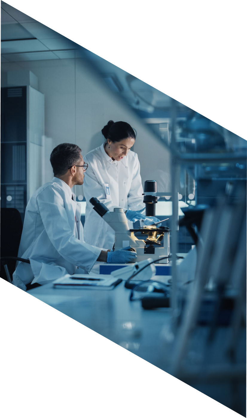 Researchers examining samples in a lab